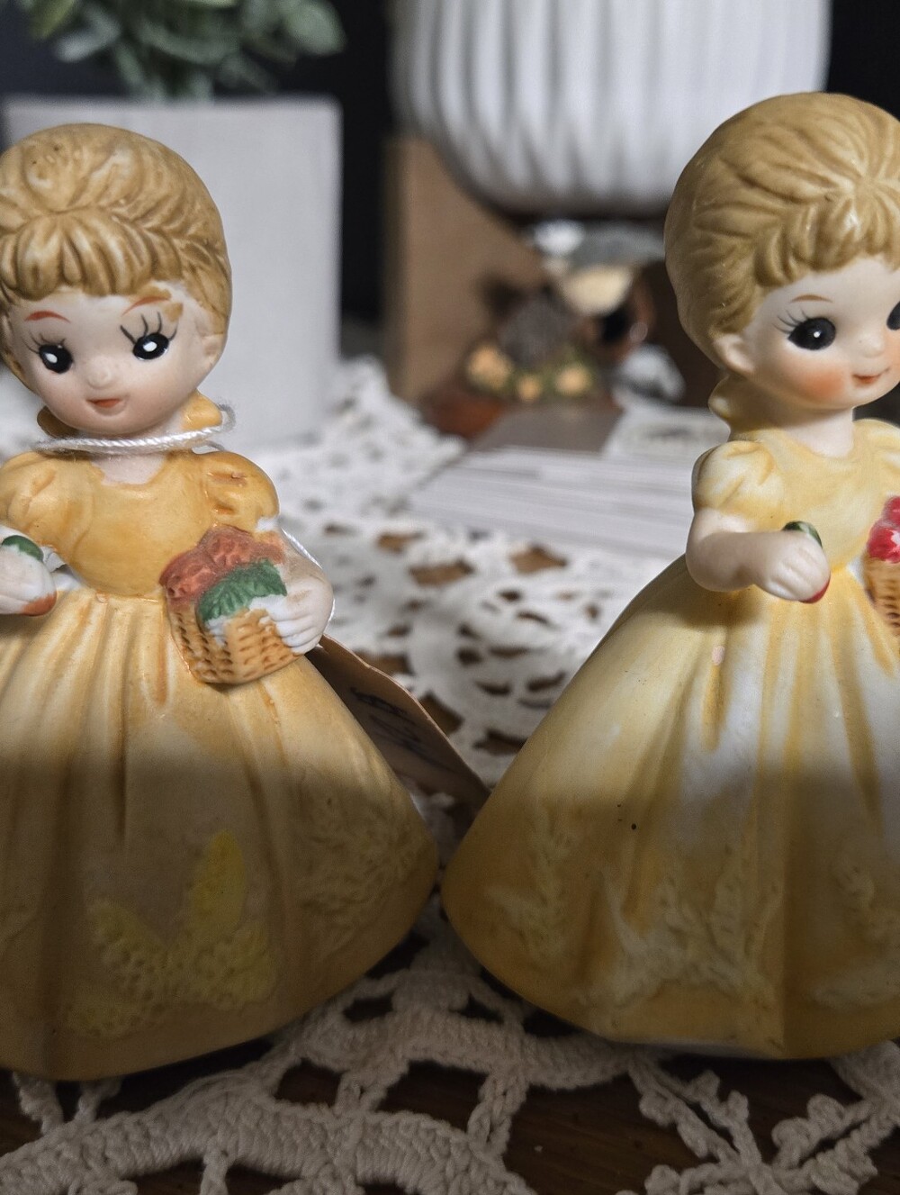 1970s George Good Porcelain Girl Figurines – Yellow Dresses – Pair